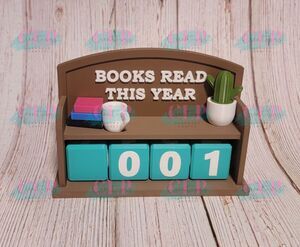 3D Printed Books Read This Year Counter BookShelf With Dice, Books, Mug & Cactus